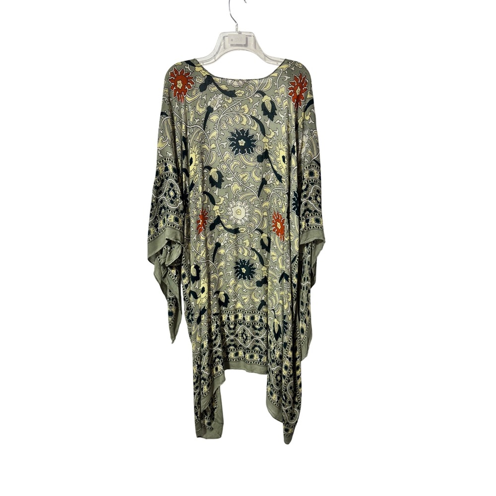 Free People Sage Green Floral Paisley Kimono Wrap Oversized Boho FLAWED - Picture 3 of 7
